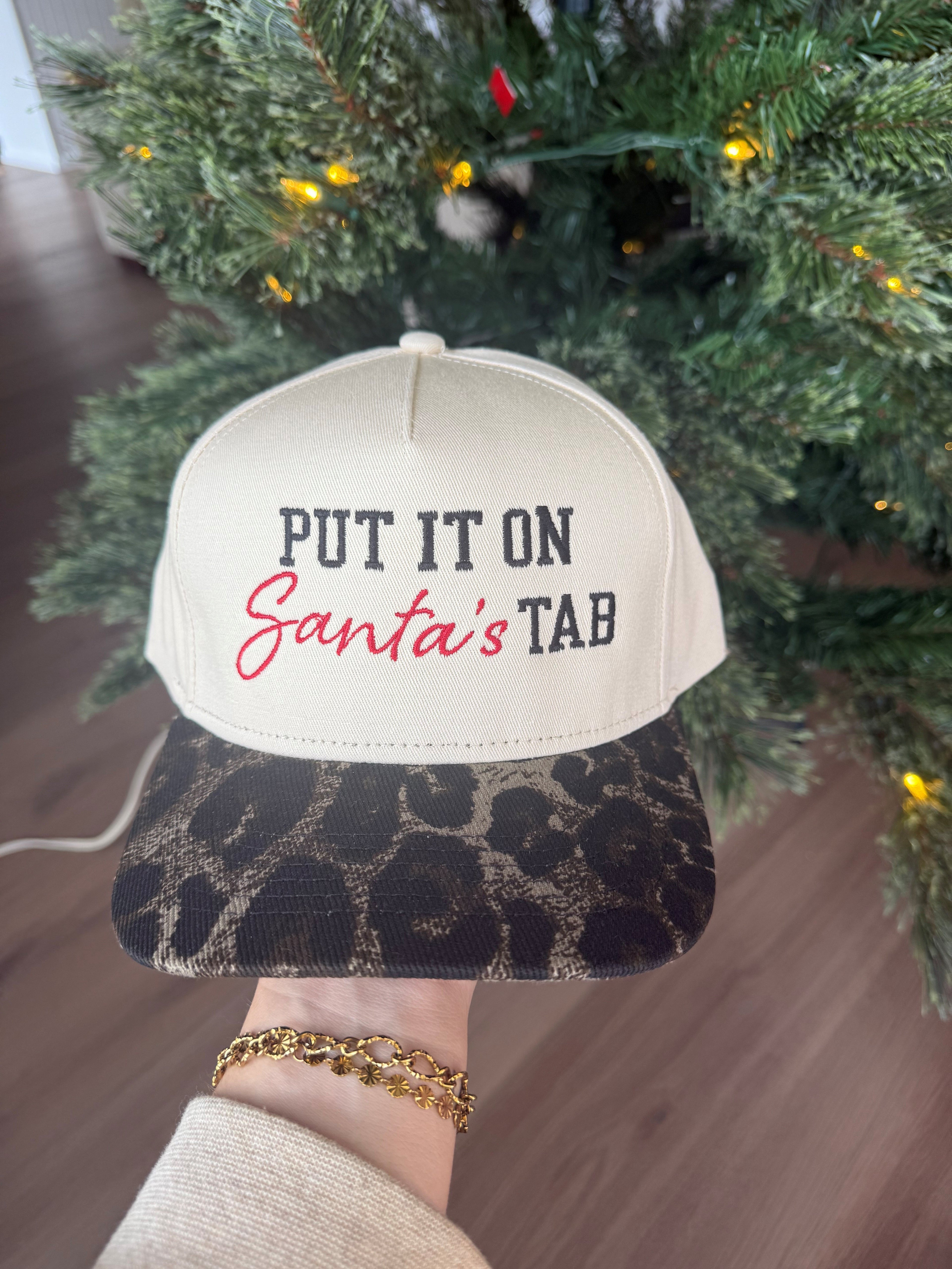 "Put It On Santa's Tab" Canvas Cheetah Hat