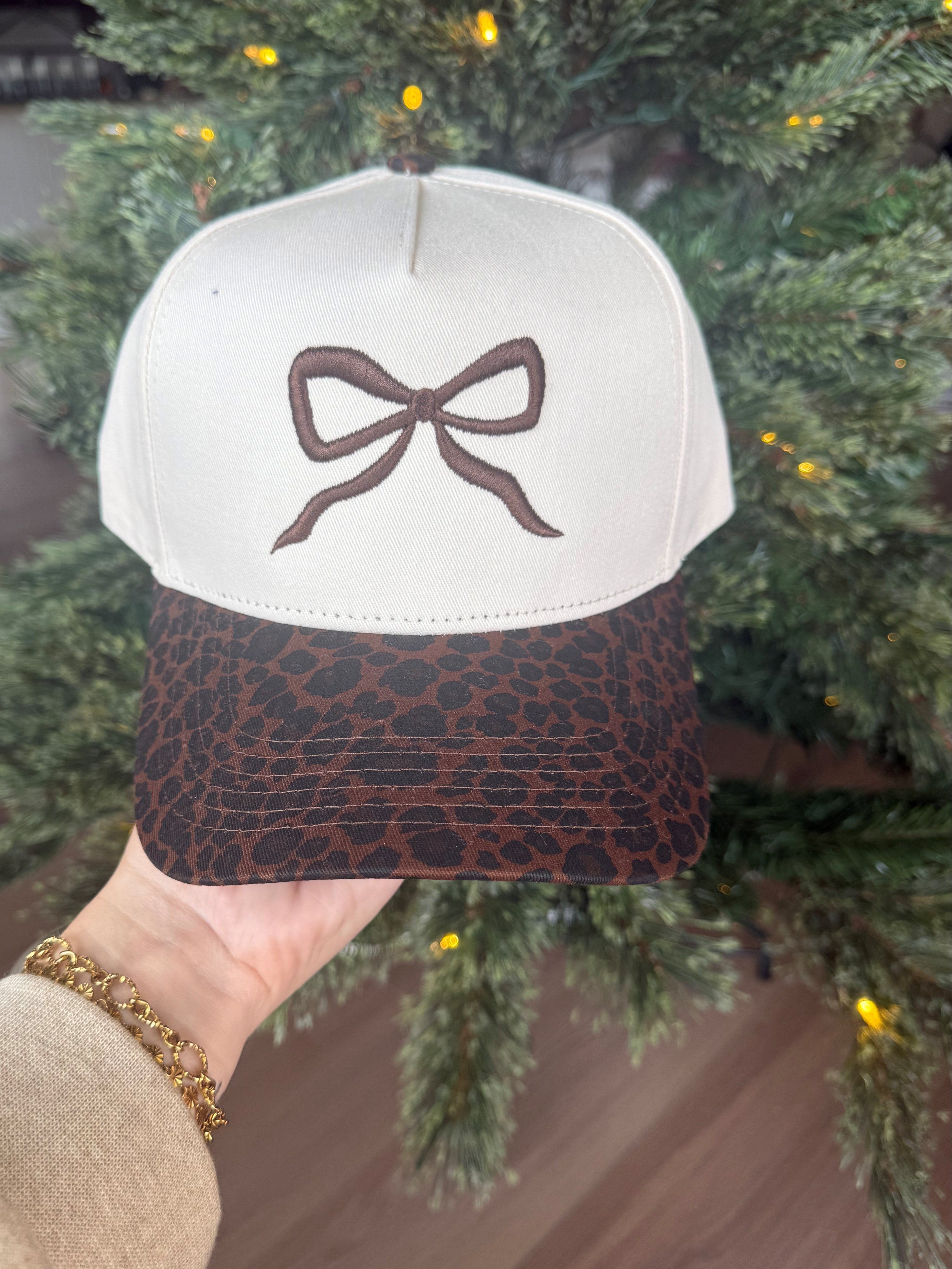 Puff Bow Leopard Canvas Hat