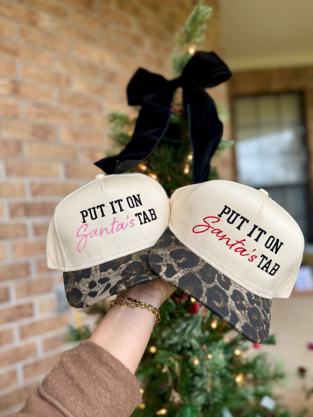 "Put It On Santa's Tab" Canvas Cheetah Hat