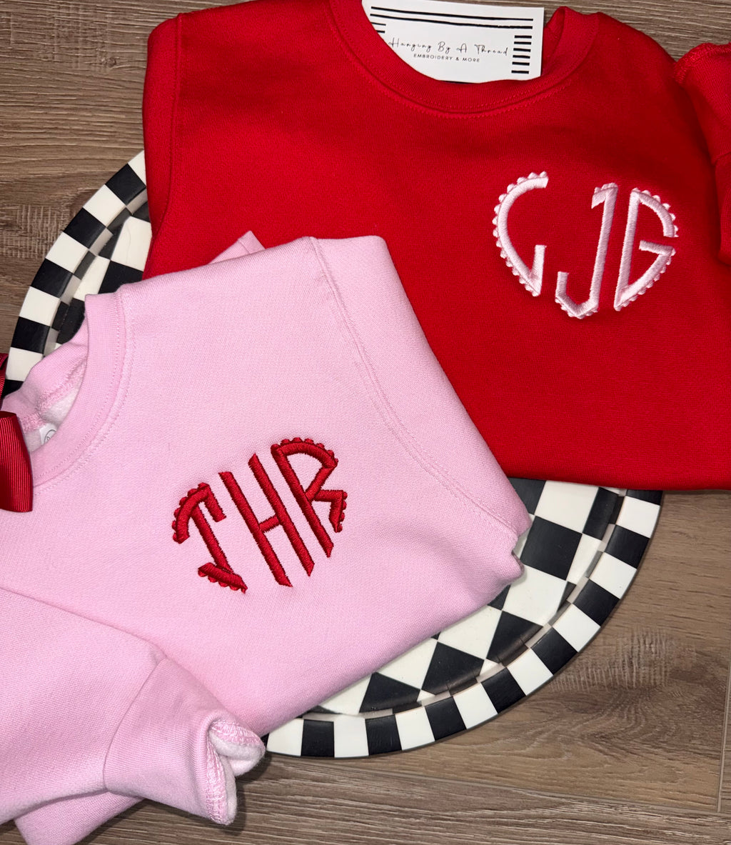 Kids Valentine Heart Monogram Sweatshirt