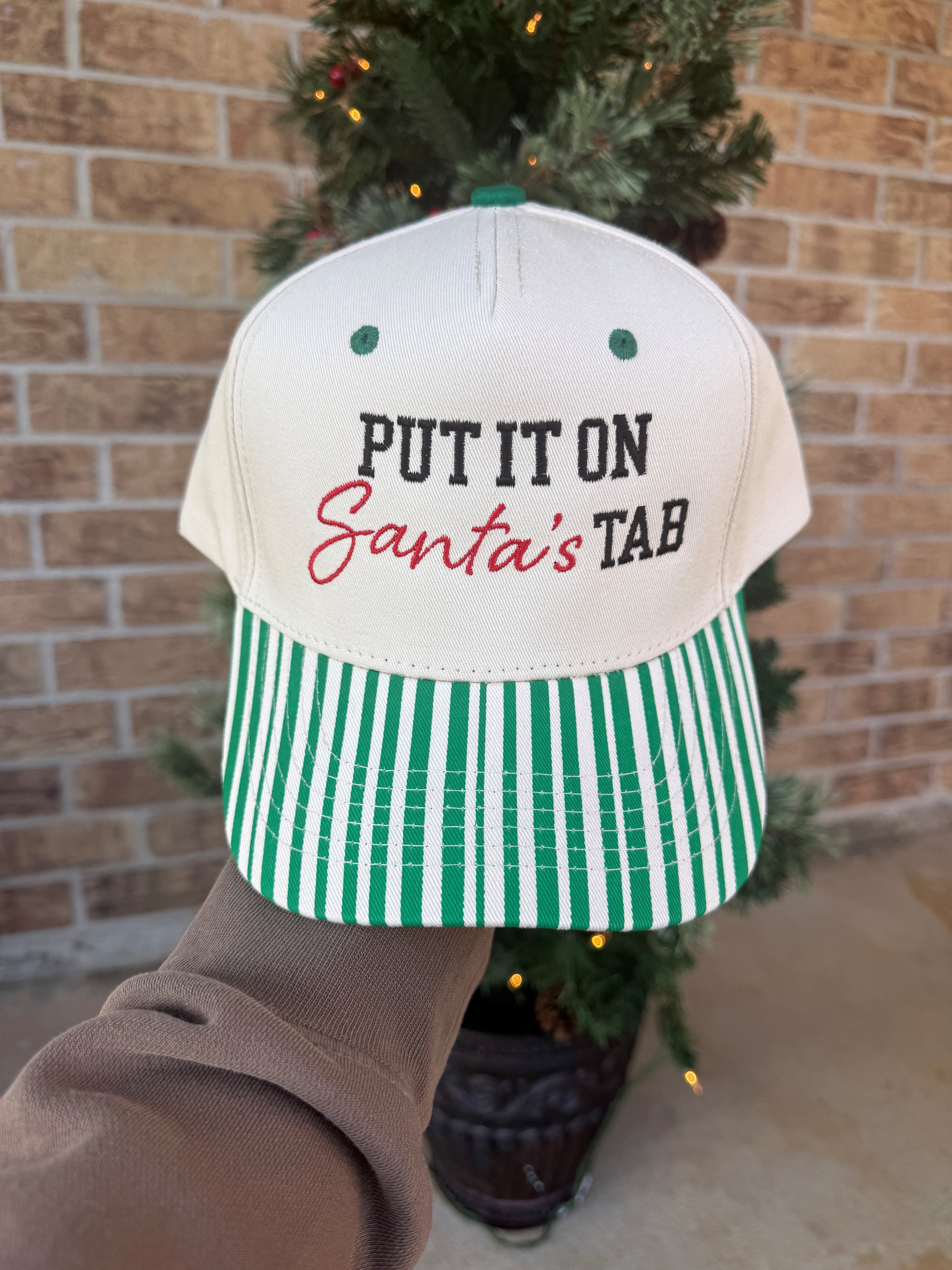 "Put It On Santa's Tab" Canvas Striped Hat